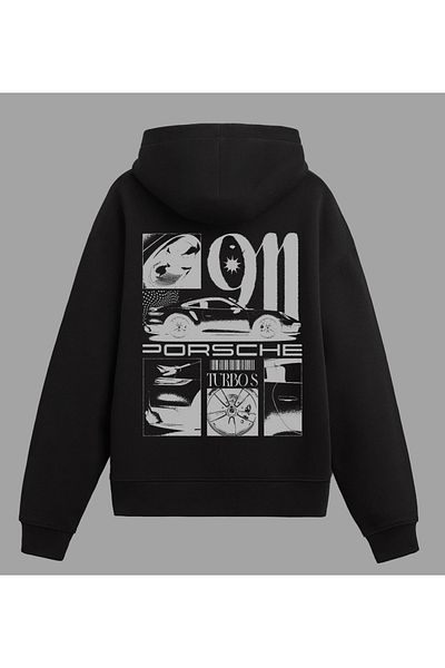 Edizen Porsche 911 Turbo S Premium Hoodie Unisex Oversize 100% Cotton Black Hooded Sweatshirt