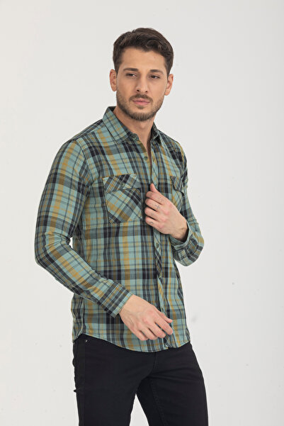 Klothy Pánska Slim Fit košeľa s dlhým rukávom a dvojitým vreckom 2554-1