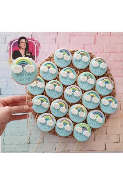 Tatlı Armağanlar İsimli Çubuklu Mavi Renkli Gökkuşağı Butik Kurabiye - 20 Adet