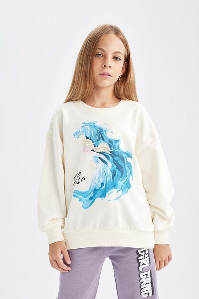DeFacto Girl's Ecru Frozen Relax Fit Crew Neck Sweatshirt 3148403