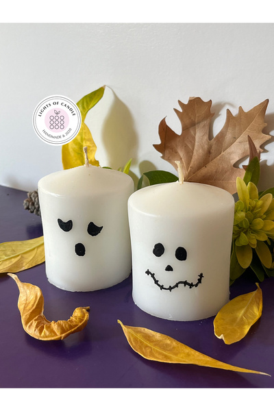 Lights Of Candle Cadılar Bayramı- Halloween Temalı 2’li El Boyaması Blok Mum