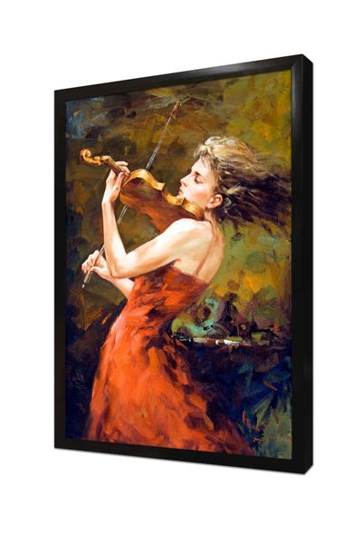 Tablosan Femeie în roșu care cântă la vioară, pictură MDF înrămată