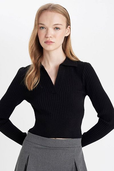 DeFacto Coool Slim Fit Slim Fit Polo Collar Crop Knitwear Sweater X4929Az24Au