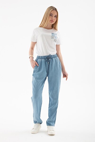 Fashion Friends 25Y0657K1 Pantaloni de damă din denim cu talie legată
