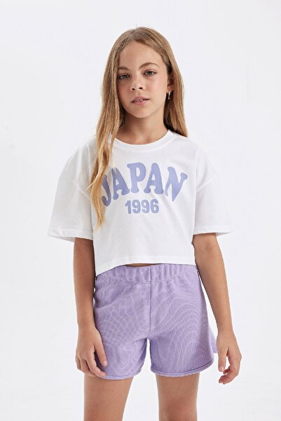 DeFacto Mädchen - Kurzes T-Shirt mit Rundhalsausschnitt und Aufdruck D0869A824HS