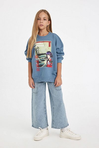 DeFacto Dívčí mikina Hatsune Miku - Relax Fit, Crew Neck, Soft Pile D1120A824Au