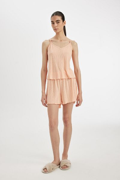 DeFacto Barbecue-Pyjama – Baumwoll-Oberteil mit Hosenträgern und Shorts mit dehnbarer Taille. Pyjamahose.