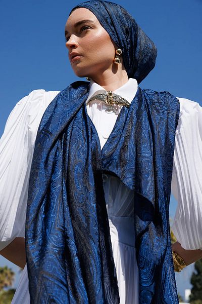 Mooncorn Μαύρο-Indigo Shine Line Σάλι Liva Pattern