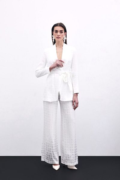 Sateen Ecru Color Wide Leg Trousers
