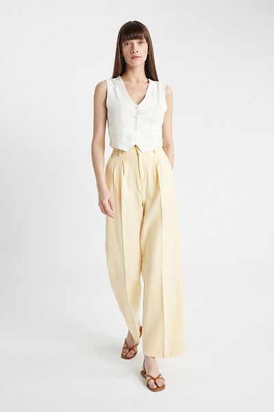 DeFacto Linen Blended Wide Leg Pants Wide Leg High Waist D043