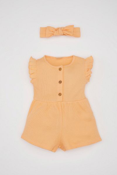 DeFacto Waffle Patterned Sleeveless Jumpsuit and Bandana for Baby Girl - C9490a524sm