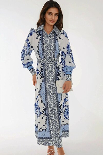 Hiccup Rochie maxi cu mânecă lungă imprimată cu curea