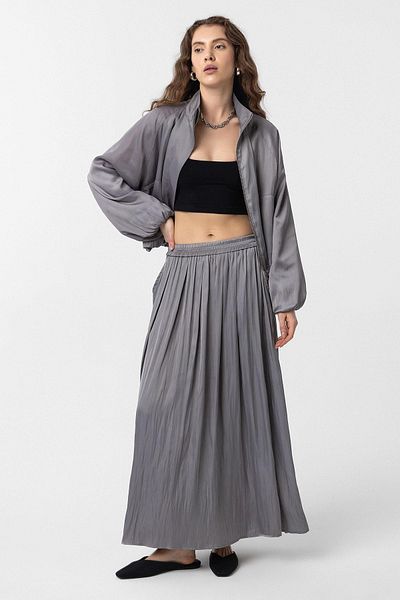 Antioch Gray Long Draped Pleated Women's Skirt