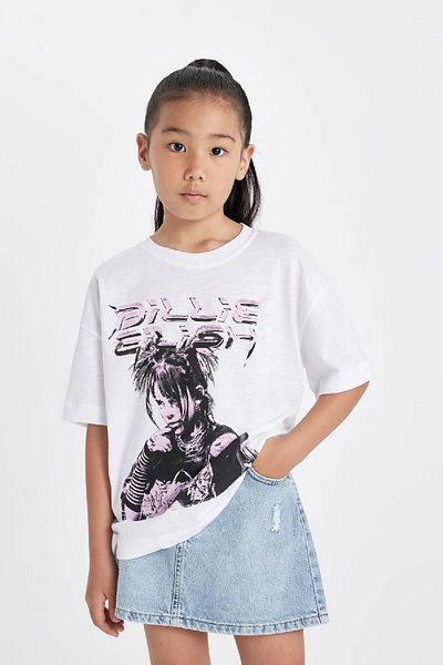 DeFacto Billie Eilish Girl's T-Shirt - Relax Fit, Crew Neck, Short Sleeve C9429A824HS