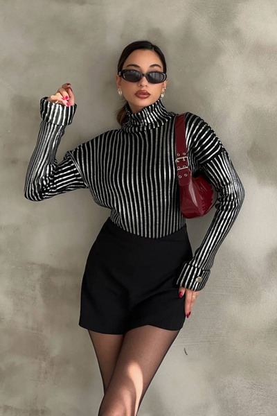 oshebu Pulover din tricot cu guler vertical