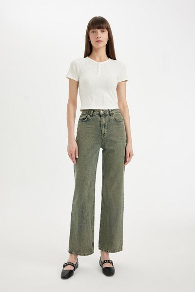 DeFacto 90's Wide Leg Wide Leg High Waist Jean Washed Trousers D1232Ax24Hs