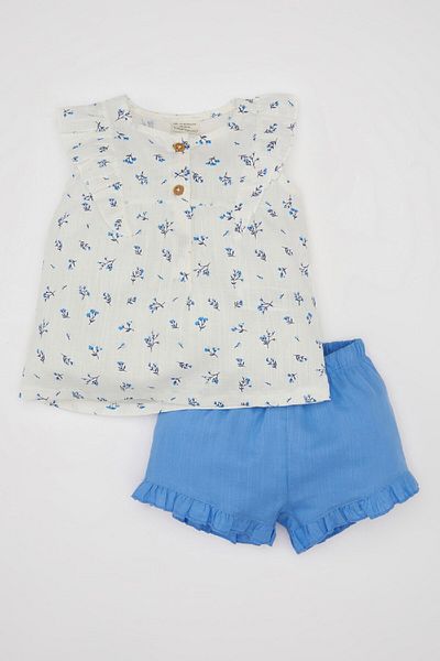 DeFacto Floral Patterned Poplin Blouse and Shorts 2 Pieces Set for Baby Girl - C9527a524sm
