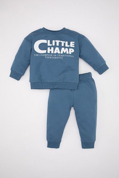 DeFacto Baby Boy 2Pi Set: Printed Crew Neck, Sweatshirt and Jogger Sweatpants