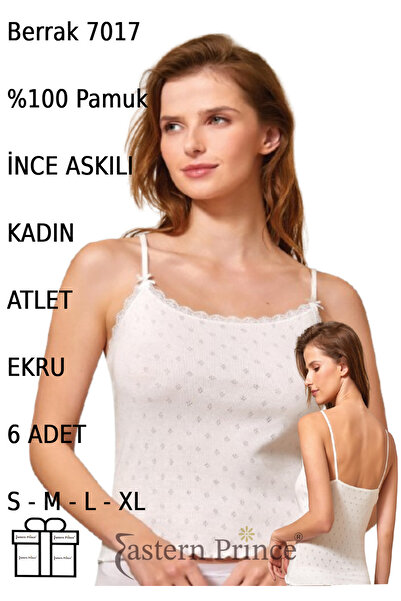 Berrak 7017 Kadın İnce Askılı Atlet %100 Pamuk 6lı Paket Siyah Ekru Renkli S ...