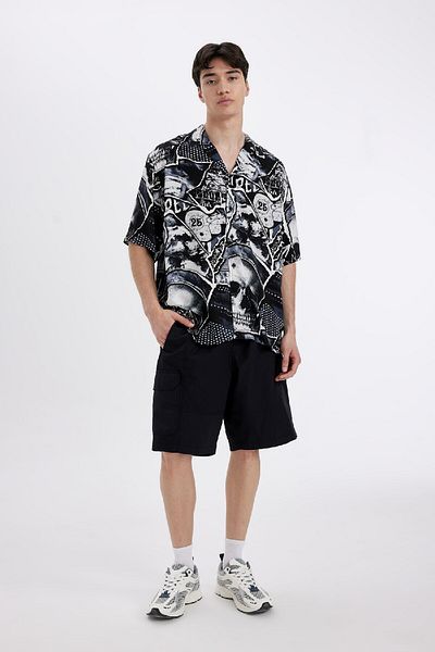 DeFacto Relax Fit Viscose Short Sleeve Shirt - Apache Collar, Printed C7685AX24SM