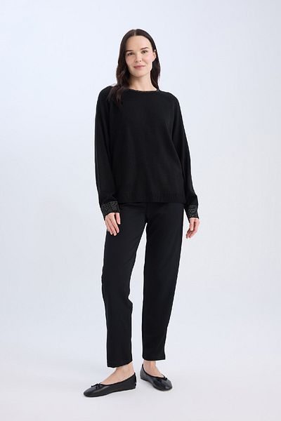 DeFacto Black Glitter Raglan Sleeve Crew Neck Knitwear Tunic - Regular Fit D1580Ax24Wn