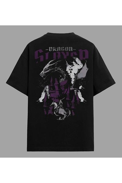 Edizen Tricou Dragon Slayer Premium Unisex Oversize 100% Bumbac Negru