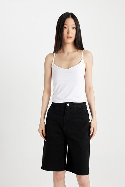 DeFacto Straight Gabardine Capri with High Waist Pockets - D0326Ax24Sm