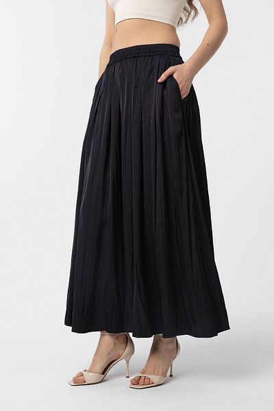 Antioch Black Long Draped Pleated Women's Skirt