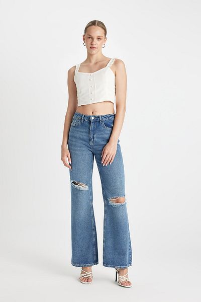 DeFacto Hohe Taille, 90er-Jahre, weites Bein – zerrissene Jeans C8607AX24HS