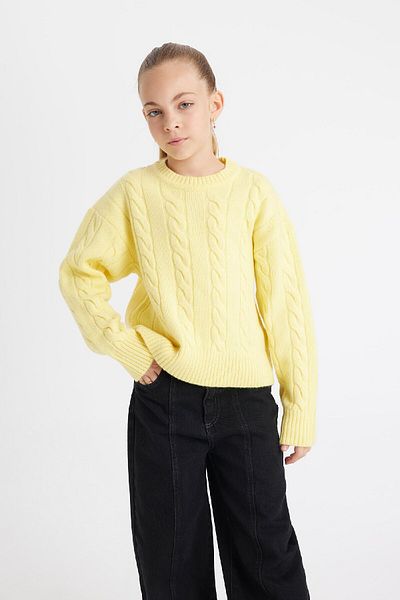DeFacto Girl's Crew Neck Hair Braided Knitwear Sweater B1556A824Au