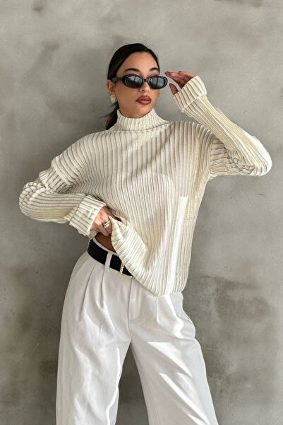 oshebu guler ridicat Pulover împletit cu foiță de argint