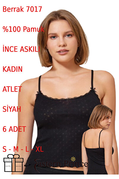 Berrak 7017 قميص داخلي نسائي بحزام رفيع 100% قطن 6 عبوات أسود إكرو ملون S M L XL
