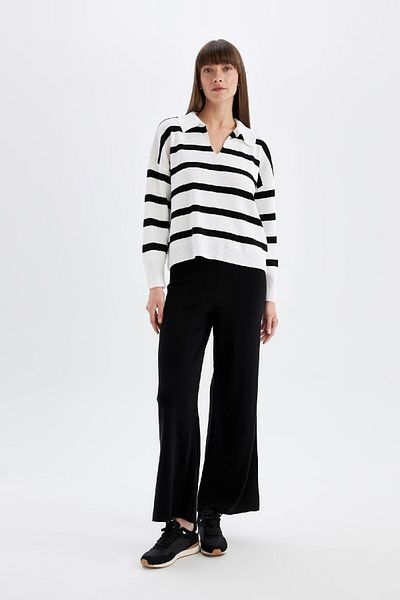 DeFacto Relax Fit Polo Collar Striped Knitwear Sweater A3861Ax24Wn