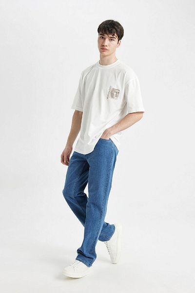DeFacto Diago Comfort Fit Άνετη εφαρμογή Ψηλόμεσο Φαρδύ τζιν παντελόνι D1657ax24sm