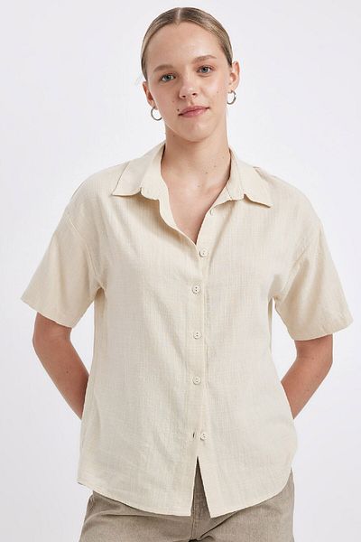 DeFacto Oversize Wide Fit Linen Look Short Sleeve Shirt A9135Ax24Sm