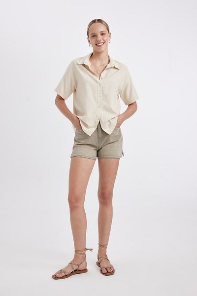 DeFacto Oversize Wide Fit Linen Look Short Sleeve Shirt A9135Ax24Sm