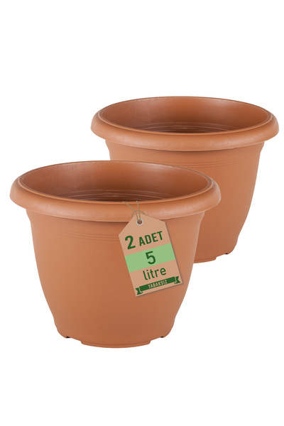 ToXA 2li Villa Saksı Seti 5 Litre Kahverengi 25cm Drenajlı Tabaksız Plastik S...