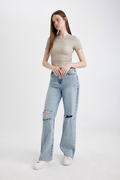DeFacto Crew Neck Wrap Short Sleeve T-Shirt - A6179ax24sm