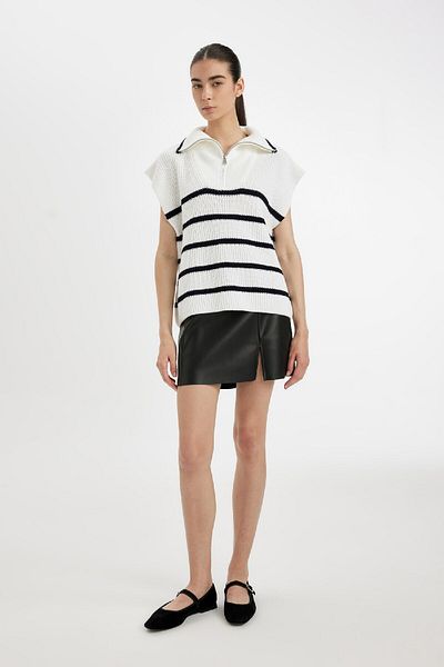DeFacto Stand Collar Striped Thessaloniki Knitwear Sweater - Half Zipper, Regular Fit C9307Ax24Wn