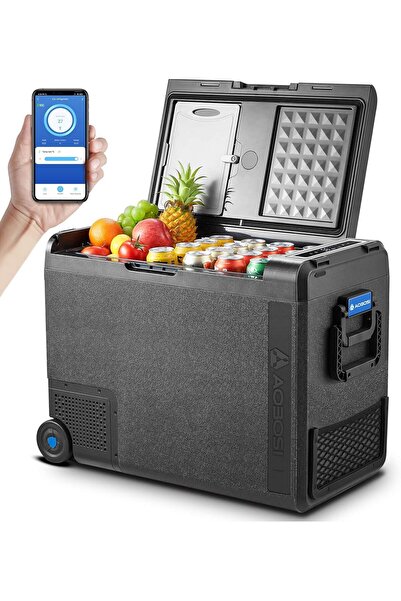 AAOBOSI Kompresörlü Soğutma Kutusu 58L, Çift Bölmeli, USB ve LED’li