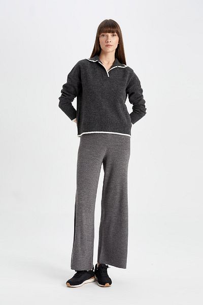 DeFacto Regular Fit Soft Textured Polo Collar Knitwear Sweater A3868Ax24Wn