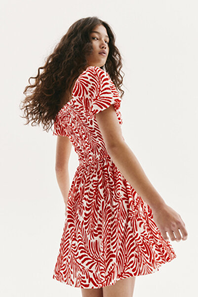 H&M Korsajı Büzgülü Krinkle Elbise