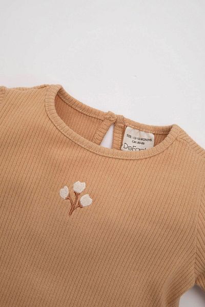 DeFacto Floral Print Ribbed Long Sleeve T-Shirt and Elastic Waist Bottom for Baby Girl - Y1122A224Au