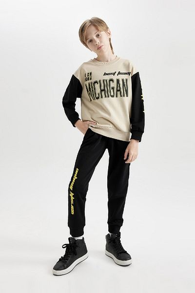 DeFacto Boys' 2-Piece Set Printed Sweatshirt Elastic Waist Jogger Sweatpants D2041A824Au