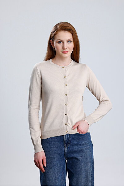 NEER Bisiklet Yaka Düz Uzun Kollu Kadın Triko Hırka