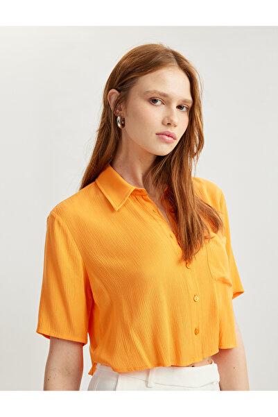 Koton Cămașă oversize din viscoză cu mânecă scurtă, cu detaliu de buzunar