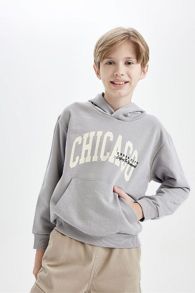 DeFacto Boy's Hooded Pocket Printed Sweatshirt C9798A824Wn
