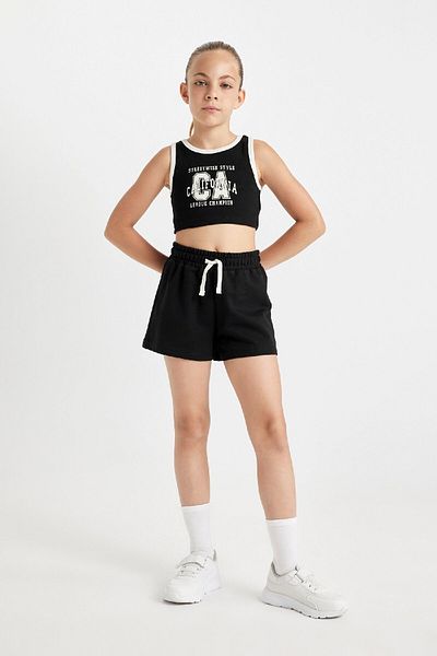 DeFacto Girls' 2-Piece Set Ribbed Camisole Crew Neck Printed Sleeveless T-Shirt Shorts D0073A824Hs