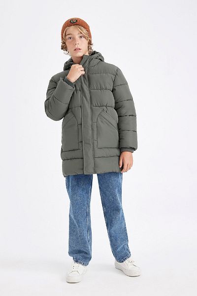 DeFacto Boy's Inflatable Parka - Water Repellent, Hood, Zipper and Pocket C8782A824Wn