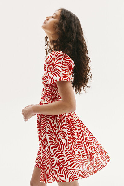 H&M Korsajı Büzgülü Krinkle Elbise